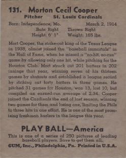 Mort Cooper  baseball card collectible - Main Image 2