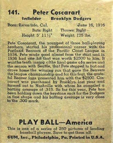 Peter Coscarart  baseball card collectible - Main Image 2