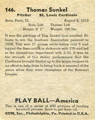 Tom Sunkel  baseball card collectible - Main Image 2