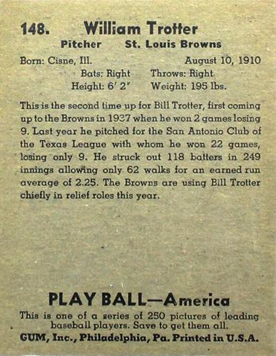 Bill Trotter  baseball card collectible - Main Image 2