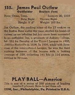 James Outlaw  baseball card collectible - Main Image 2