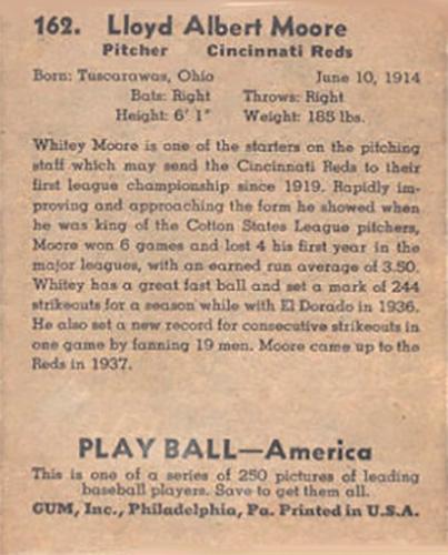 Whitey Moore  baseball card collectible - Main Image 2