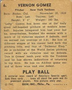 Lefty Gomez  baseball card collectible - Main Image 2