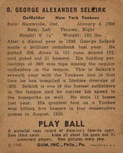 George Selkirk  baseball card collectible - Main Image 2