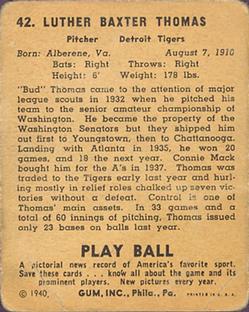 Bud Thomas  baseball card collectible - Main Image 2
