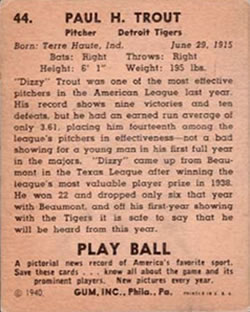 Dizzy Trout  baseball card collectible - Main Image 2