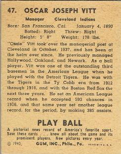 Ossie Vitt  baseball card collectible - Main Image 2