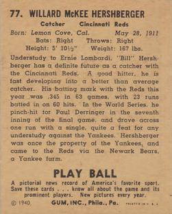 Willard Hershberger  baseball card collectible - Main Image 2