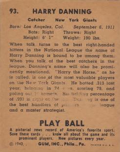Harry Danning  baseball card collectible - Main Image 2