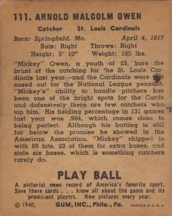 Mickey Owen  baseball card collectible - Main Image 2