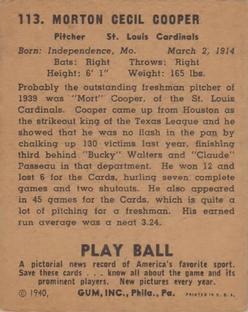 Mort Cooper  baseball card collectible - Main Image 2