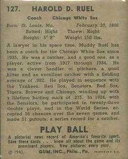 Muddy Ruel  baseball card collectible - Main Image 2