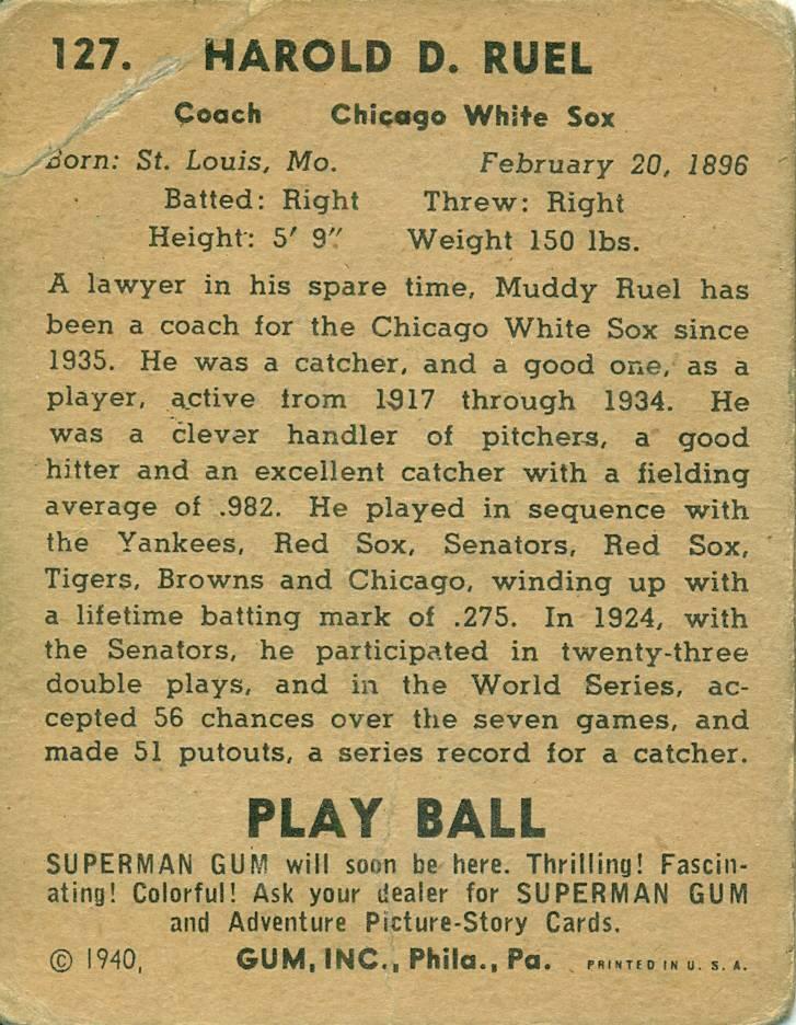 Muddy Ruel  baseball card collectible - Main Image 2