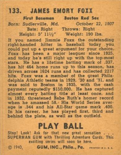 Jimmie Foxx  baseball card collectible - Main Image 2