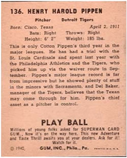 Cotton Pippen  baseball card collectible - Main Image 2
