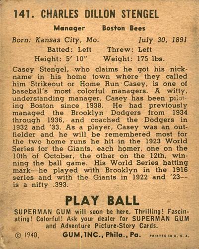 Casey Stengel  baseball card collectible - Main Image 2