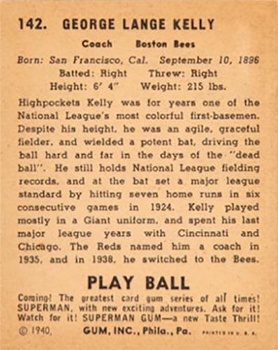 George Kelly  baseball card collectible - Main Image 2