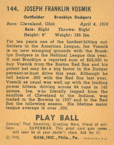 Joe Vosmik  baseball card collectible - Main Image 2