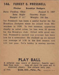 Tot Pressnell  baseball card collectible - Main Image 2