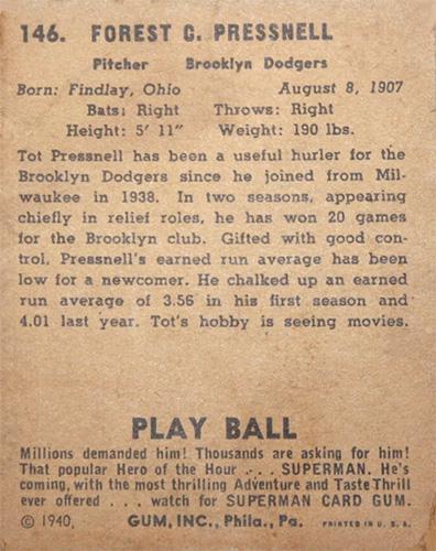 Tot Pressnell  baseball card collectible - Main Image 2