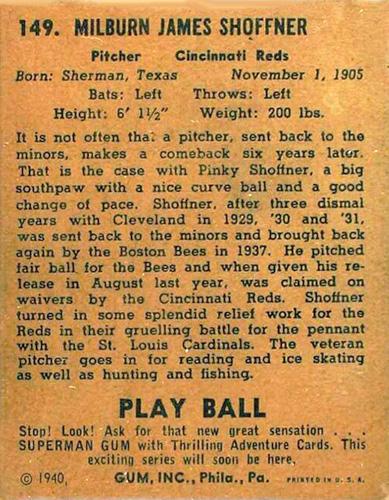 Milburn Shoffner  baseball card collectible - Main Image 2