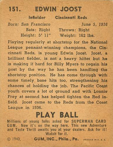 Eddie Joost  baseball card collectible - Main Image 2