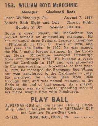 Bill McKechnie  baseball card collectible - Main Image 2