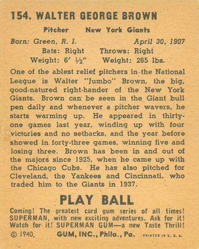 Jumbo Brown  baseball card collectible - Main Image 2