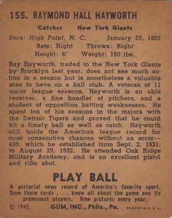 Ray Hayworth  baseball card collectible - Main Image 2
