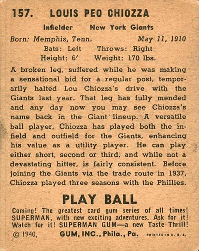 Lou Chiozza  baseball card collectible - Main Image 2