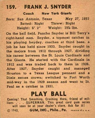 Pancho Snyder  baseball card collectible - Main Image 2