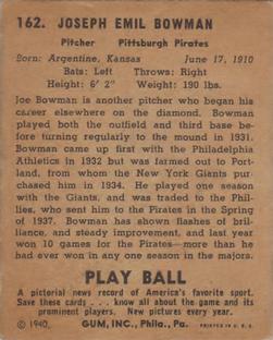 Joe Bowman  baseball card collectible - Main Image 2