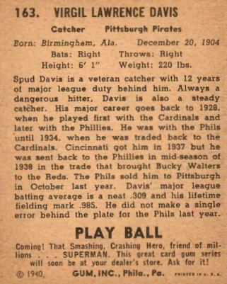 Spud Davis  baseball card collectible - Main Image 2