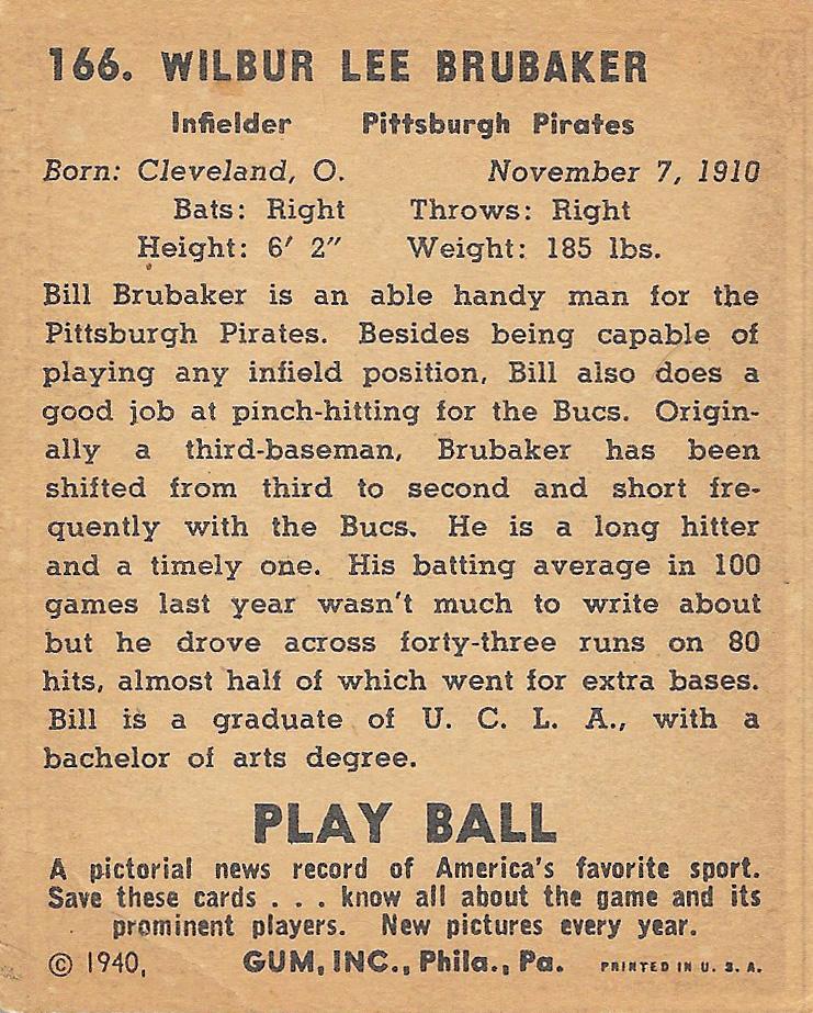 Bill Brubaker  baseball card collectible - Main Image 2