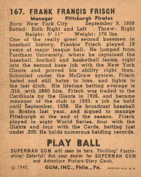 Frankie Frisch  baseball card collectible - Main Image 2