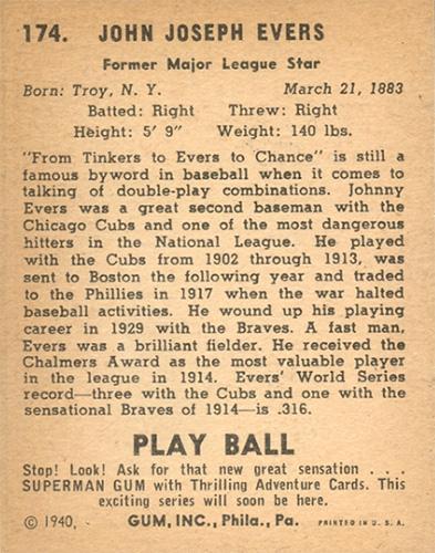 Johnny Evers  baseball card collectible - Main Image 2