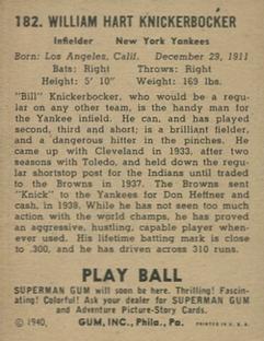 Bill Knickerbocker  baseball card collectible - Main Image 2