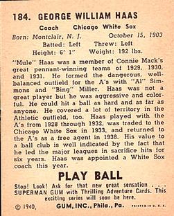 Mule Haas  baseball card collectible - Main Image 2