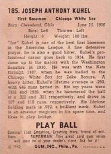 Joe Kuhel  baseball card collectible - Main Image 2