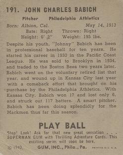 Johnny Babich  baseball card collectible - Main Image 2