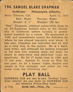 Sam Chapman  baseball card collectible - Main Image 2