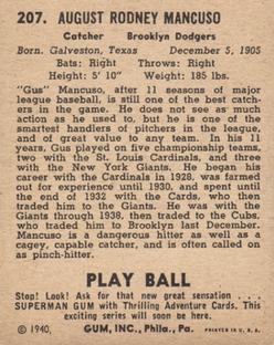 Gus Mancuso  baseball card collectible - Main Image 2