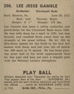 Lee Gamble  baseball card collectible - Main Image 2