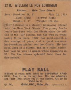 Bill Lohrman  baseball card collectible - Main Image 2