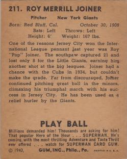 Pop Joiner  baseball card collectible - Main Image 2