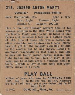 Joe Marty  baseball card collectible - Main Image 2