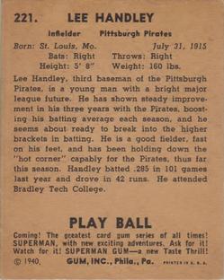 Lee Handley  baseball card collectible - Main Image 2