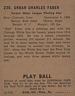 "Red” Faber  baseball card collectible - Main Image 2