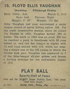 Arky Vaughan  baseball card collectible - Main Image 2