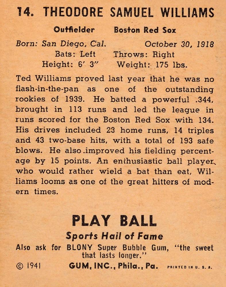 Ted Williams  baseball card collectible - Main Image 2